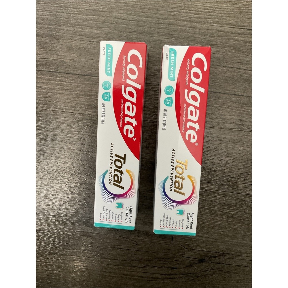 2× Colgate Total Active Prevention Fresh Mint Toothpaste, 5.1 oz, Exp: 11-2026